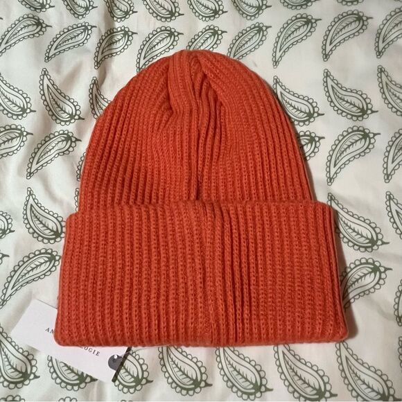 Anthropologie Hat Daily Practice Sport Club Ribbed Knit Beanie Orange OS NWT - Picture 4 of 7